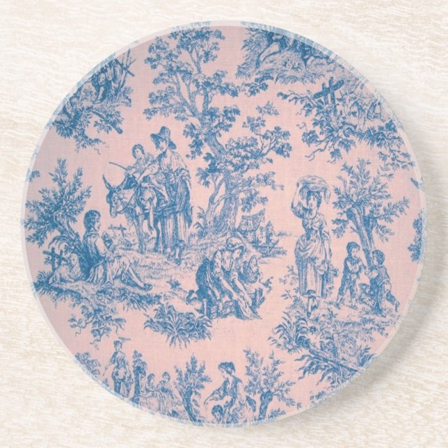 Französisch toile de jouy blau und rosa elegant getränkeuntersetzer (Vorne)