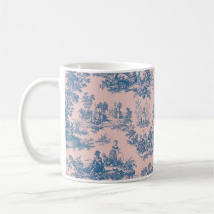 Französisch toile de jouy blau und rosa elegant kaffeetasse