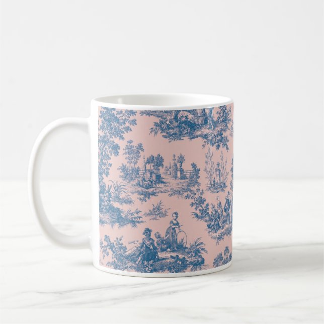 Französisch toile de jouy blau und rosa elegant kaffeetasse (Links)