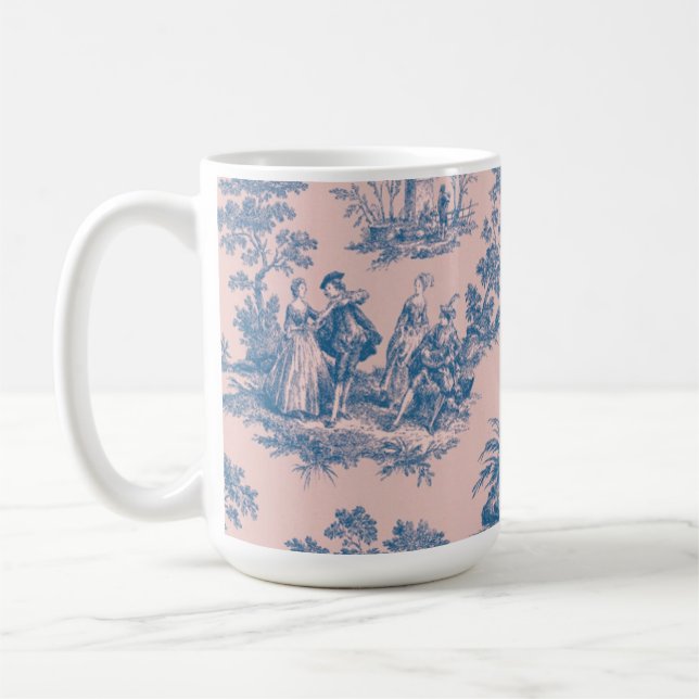 Französisch toile de jouy blau und rosa elegant kaffeetasse (Links)