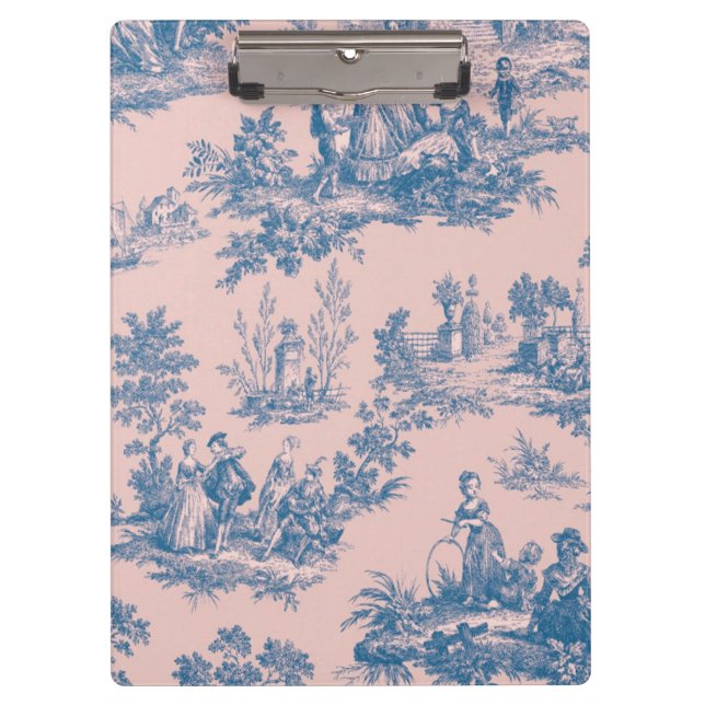 Französisch toile de jouy blau und rosa elegant klemmbrett (Vorderseite)