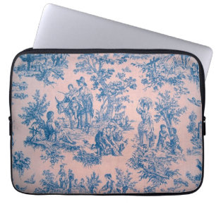 Französisch toile de jouy blau und rosa elegant laptopschutzhülle