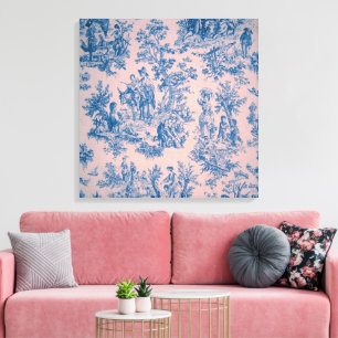 Französisch toile de jouy blau und rosa elegant leinwanddruck