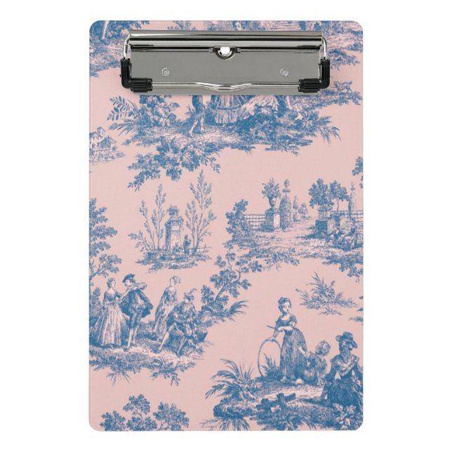 Französisch toile de jouy blau und rosa elegant mini klemmbrett (Vorderseite)