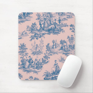 Französisch toile de jouy blau und rosa elegant mousepad