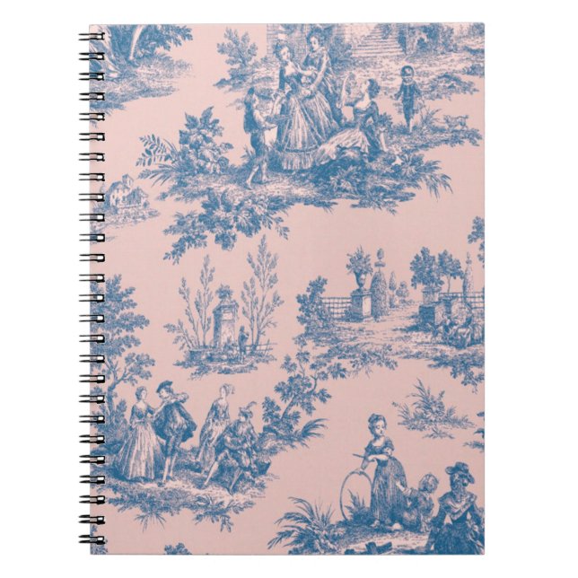Französisch toile de jouy blau und rosa elegant notizblock (Vorderseite)