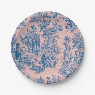 Französisch toile de jouy blau und rosa elegant pappteller