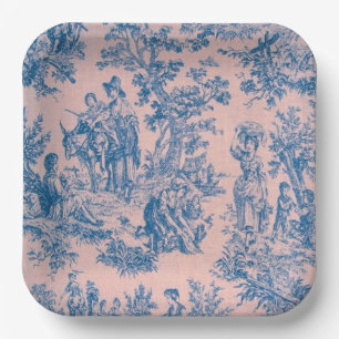Französisch toile de jouy blau und rosa elegant pappteller