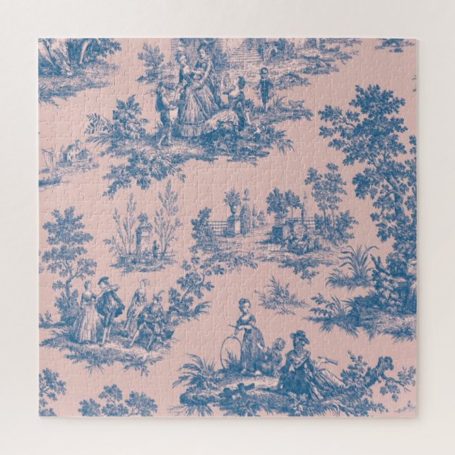Französisch toile de jouy blau und rosa elegant puzzle (Vertikal)