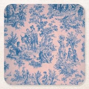 Französisch toile de jouy blau und rosa elegant rechteckiger pappuntersetzer