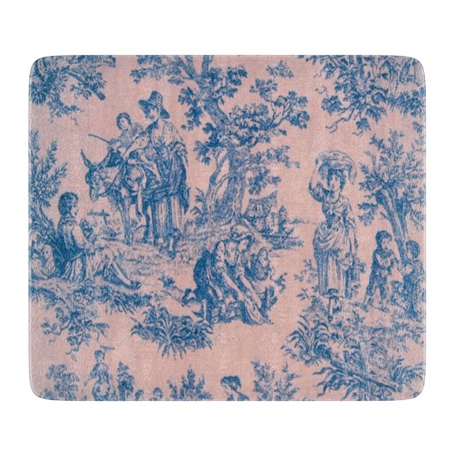 Französisch toile de jouy blau und rosa elegant schneidebrett (Vorderseite)