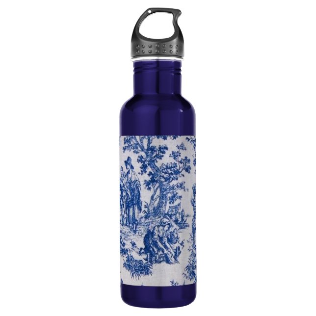 Französisch toile de jouy blau-weiß elegant edelstahlflasche (Vorderseite)