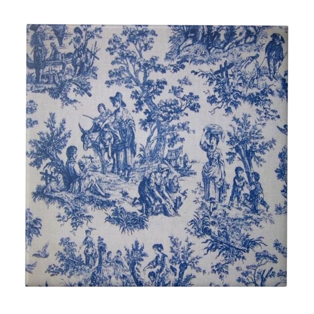 Französisch toile de jouy blau-weiß elegant fliese (Vorderseite)