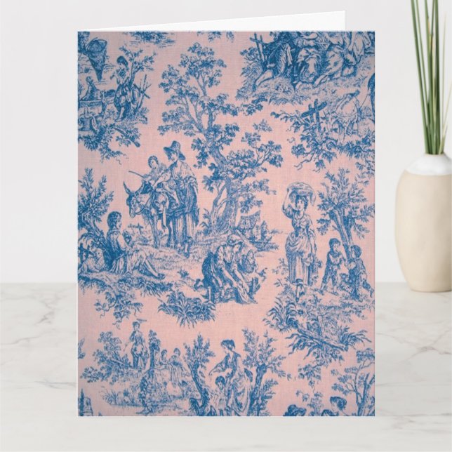 Französisch toile de jouy blau-weiß elegant karte (Vorderseite)