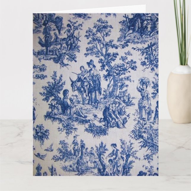 Französisch toile de jouy blau-weiß elegant karte (Vorderseite)