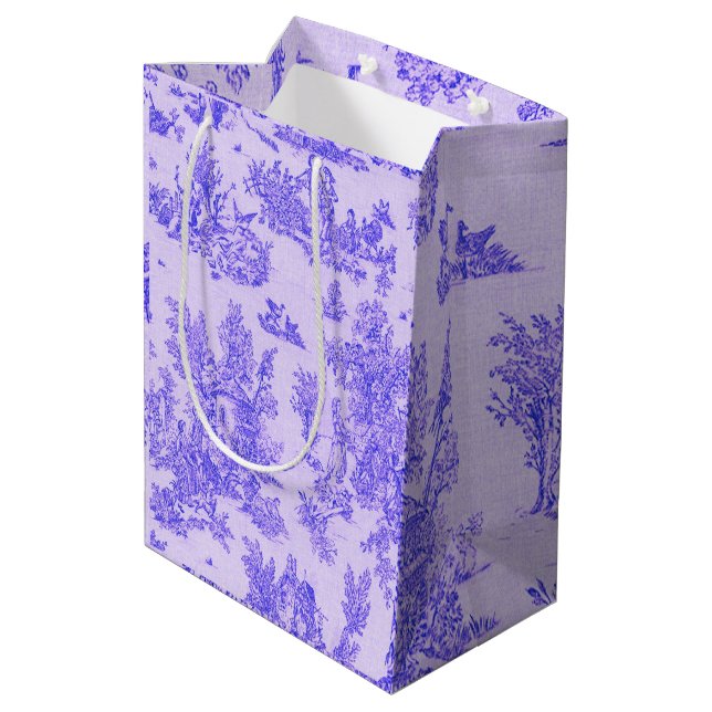 Französisch toile de jouy blau-weiß elegant mittlere geschenktüte (Rückseite Schrägansicht)