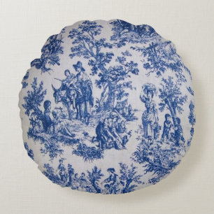 Französisch toile de jouy blau-weiß elegant rundes kissen