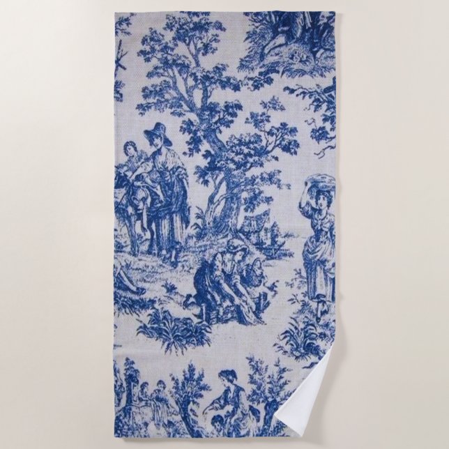 Französisch toile de jouy blau-weiß elegant strandtuch (Vorderseite)