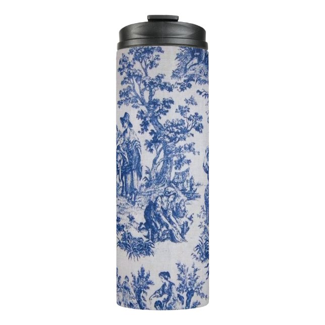 Französisch toile de jouy blau-weiß elegant thermosbecher (Vorderseite)