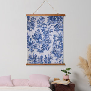 Französisch toile de jouy blau-weiß elegant wandteppich mit holzrahmen