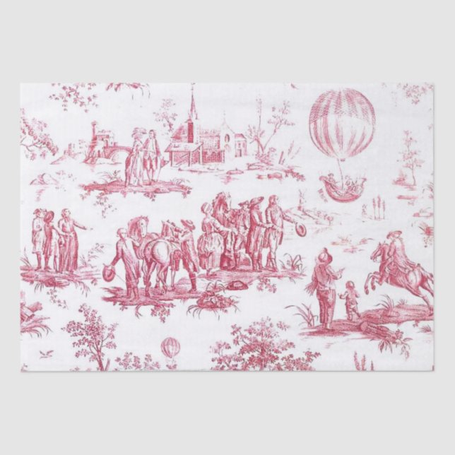 Französisch Toile Red Decoupage Hot Air Ballon Men Seidenpapier (Vorderseite)
