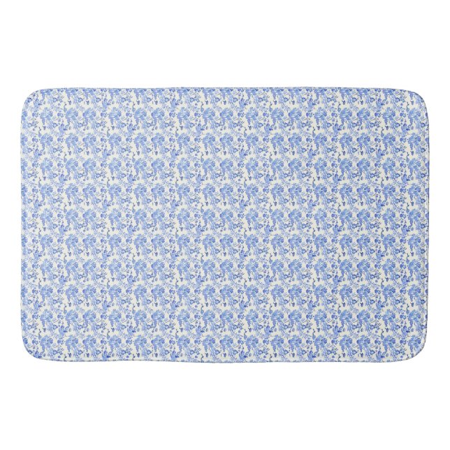 Französisch Toile Style Blau und Weiß Badematte (Vorderseite)