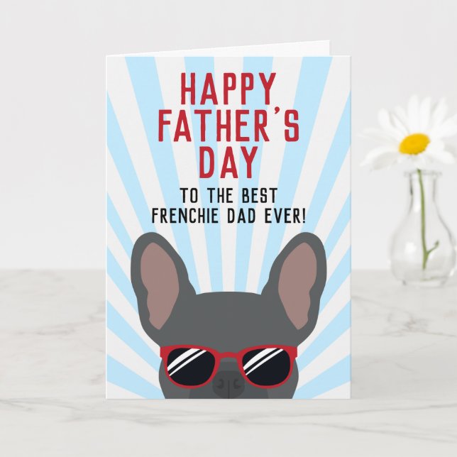 Französisch Vater's Day Blue French Bulldog Karte (Kleine Pflanze)