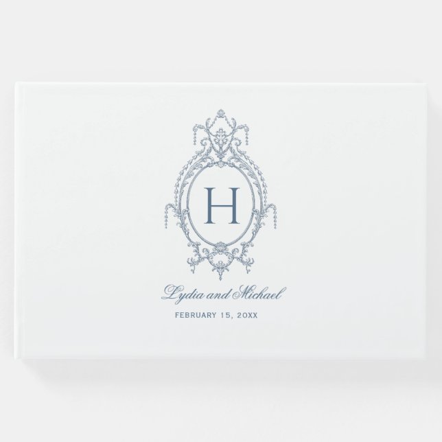 Französisch-Verziert-barocke Monogramm-Hochzeit Gästebuch (Vorderseite)