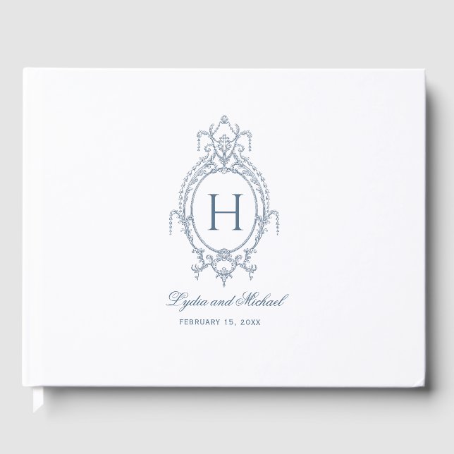 Französisch-Verziert-barocke Monogramm-Hochzeit Gästebuch (Vorderseite)
