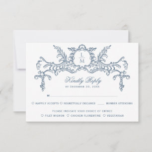 Französisch-Verziert-Barockmonogramm RSVP Karte