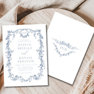 Französisch Viktorianisch Dusty Blue Wedding Monog Einladung