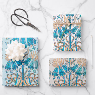 Französisch Vintag Art Nouveau Floral Blue Creme Geschenkpapier Set