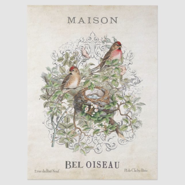 Französisch-Vintag-Bird-Nest Maison-Frame-Decoupag Seidenpapier (Vorderseite)