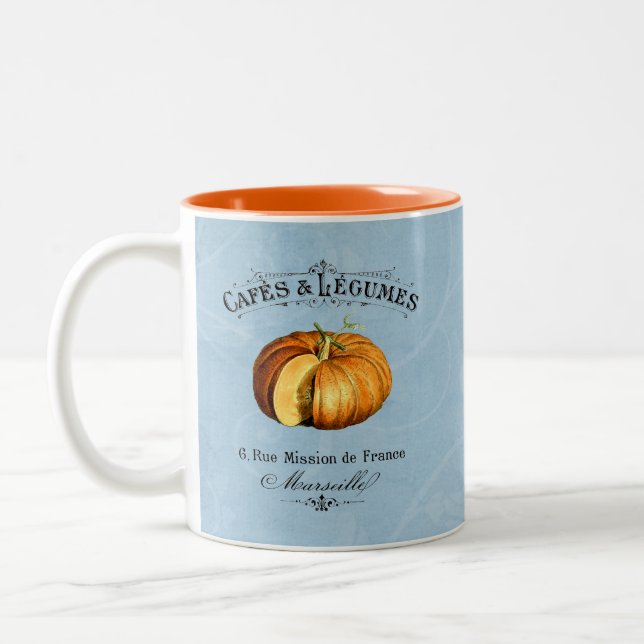 Französisch Vintag Veggie Vegan Pumpkin Blue Zweifarbige Tasse (Links)