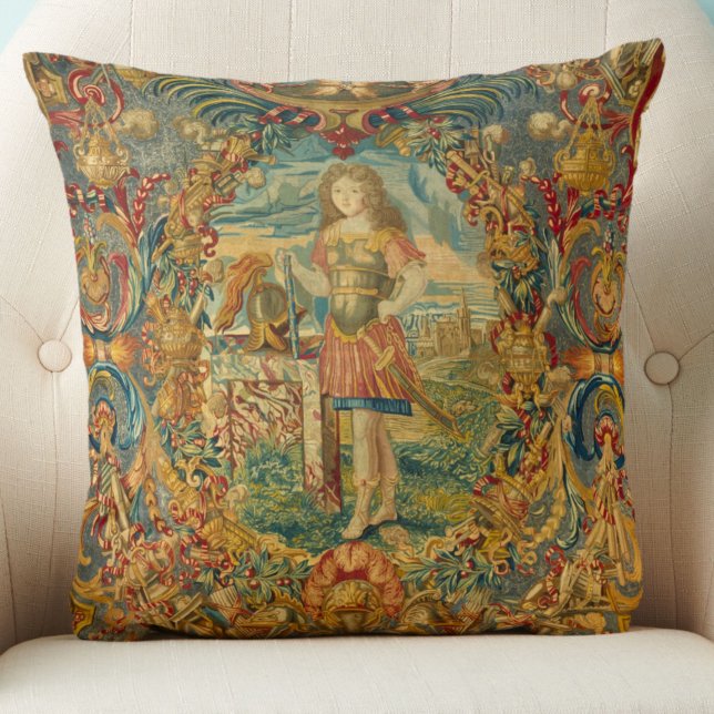Französisch Vintage Tapesty Jewel Tones farbenfroh Kissen (Add elegance and style to your home with this colorful French vintage tapestry pattern throw pillow!)