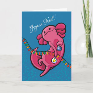 Französisch Weihnachten Niedlich Axolotl mit Ornam Karte