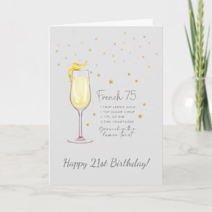 Französische 75 Cocktail 21. Happy Birthday Card Karte