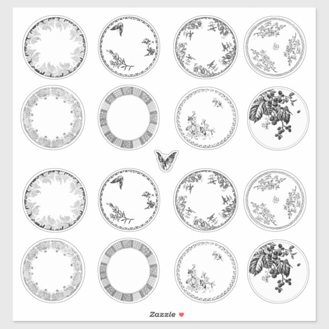 Französische Antike Teller | BLACK-Aufkleber Aufkleber (Blatt)