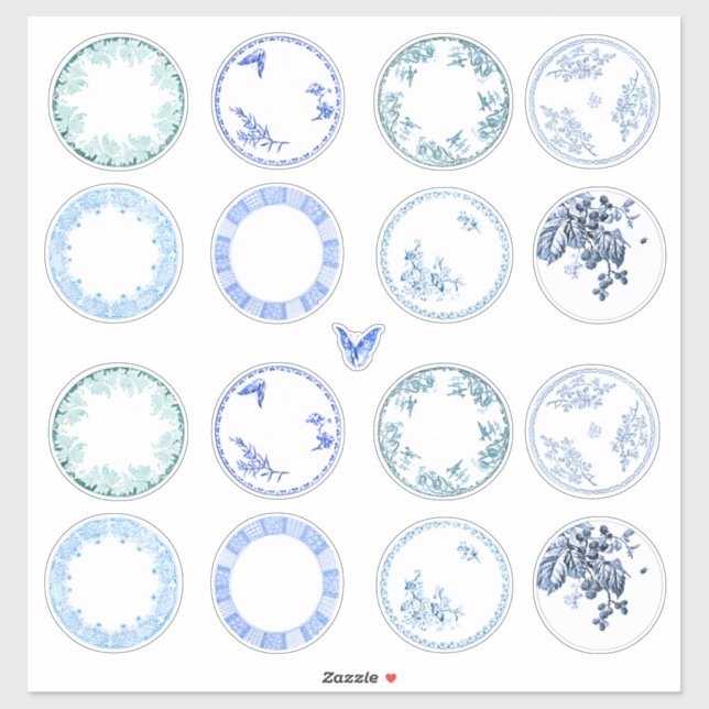 Französische Antike Teller | BLAUE Aufkleber (Blatt)