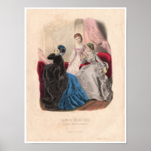 Französische Antique-Modeillustration des 19. Jahr Poster