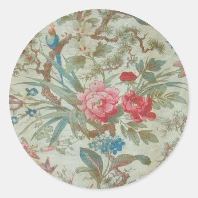 Französische Antiquitätenvögel und Blume Runder Aufkleber (Vorderseite)