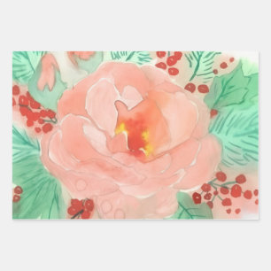 Französische Aquarell-Rose Geschenkpapier Set