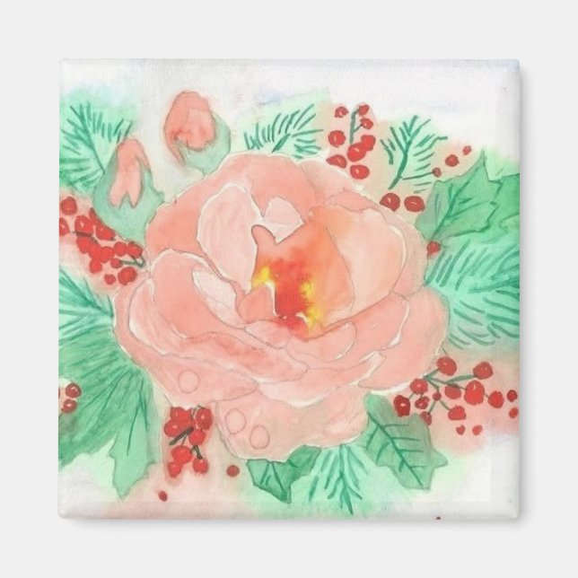 Französische Aquarell-Rose Magnet (Vorne)