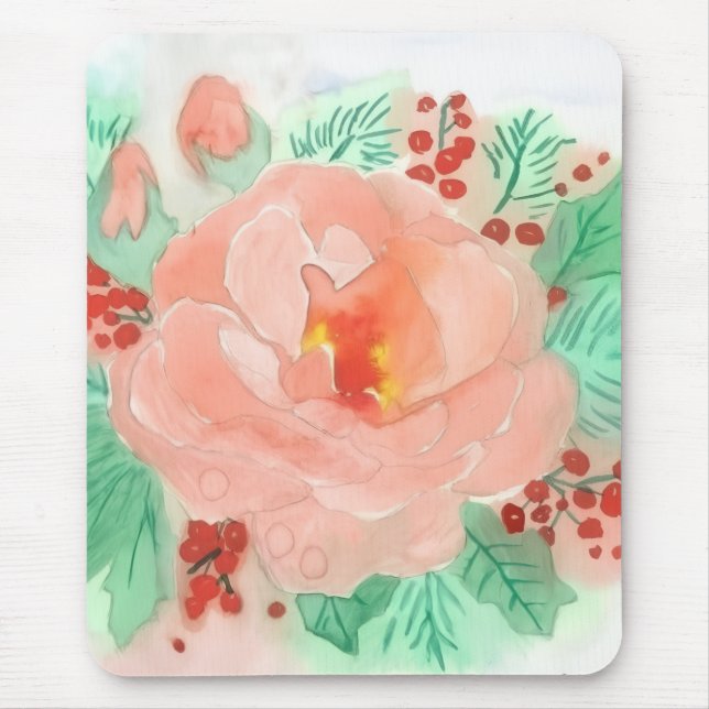 Französische Aquarell-Rose Mousepad (Vorne)