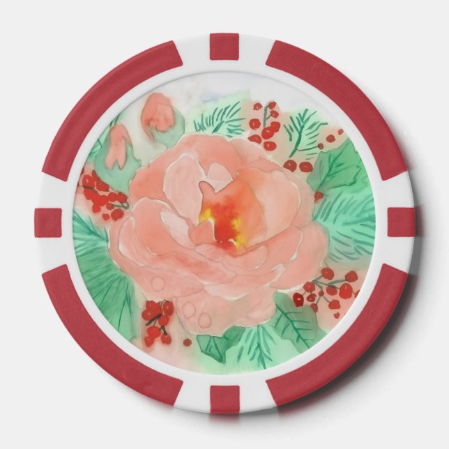 Französische Aquarell-Rose Pokerchips (Vorderseite)