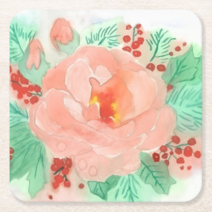 Französische Aquarell-Rose Rechteckiger Pappuntersetzer