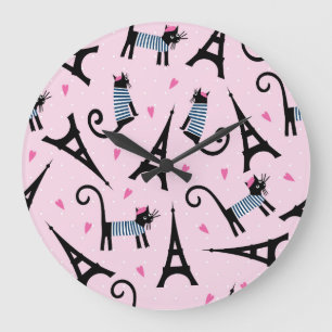 Französische Art gekleidete Katze mit Große Wanduhr