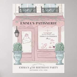 Französische Bäckerei Konditorei Rosa Geburtstagsb Poster