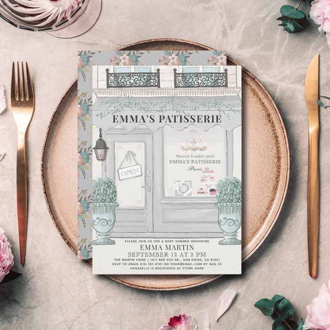 Französische Bäckerei Patisserie Paris Gray Baby D Einladung (Von Creator hochgeladen)