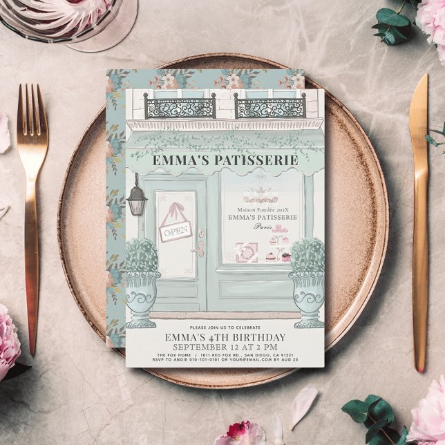 Französische Bäckerei Patisserie Paris Green Gebur Einladung (Von Creator hochgeladen)